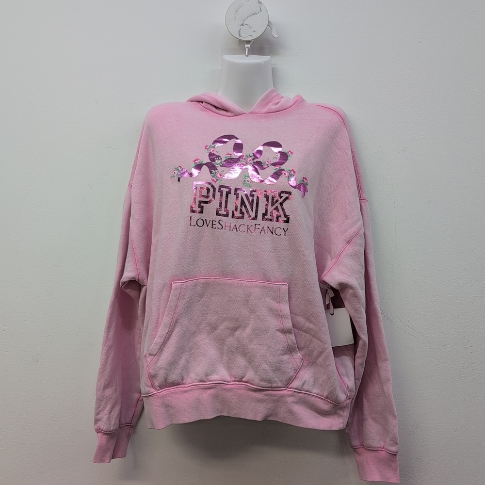 Victoria Secret PINK x LoveShackFancy Oversized Hoodie Small Pink Lollipop Wash